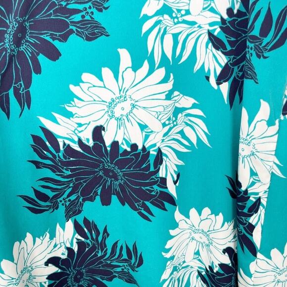 LOFT Teal Black and White Floral V-Neck Racerback Maxi Dress Sz. 4 - Picture 4 of 4